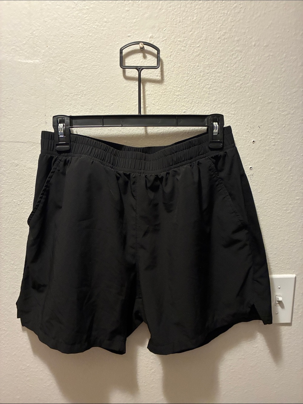 Men's Black Athletic Shorts with Elastic Waist and Pockets
